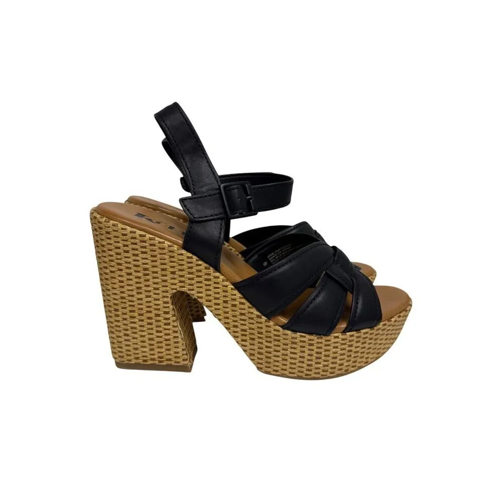 NEW Korks Dee Wedge Platform Women's Sandal Black Woven Size 9 Shoes Block Heel